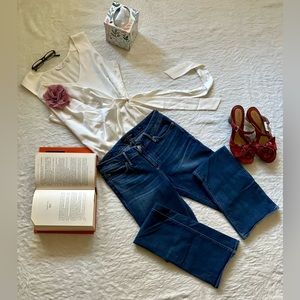 Creamy off-white silky satin faux wrap sleeveless top